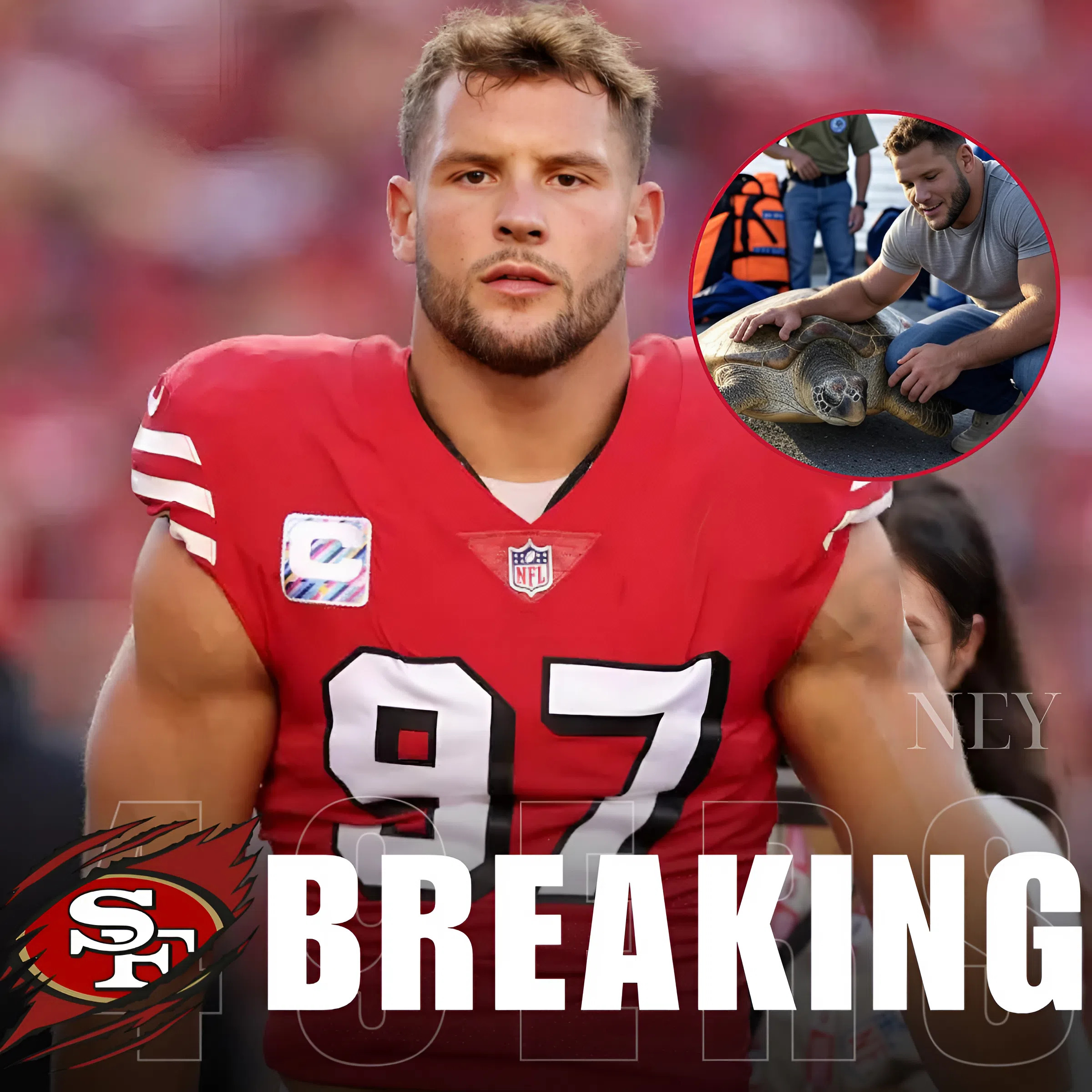 SHOCKING MOVE: “Without sea turtles, the ocean would be silent.” In a move no one saw coming, 49ers star Nick Bosa has pledged over $10 million to sea turtle conservation along the California coast. He’s not just funding — he’s been spotted visiting marine rescue centers, helping care for injured turtles himself. Insiders say this personal mission started after one encounter during the offseason... and what happened next left his teammates in disbelief... - ney