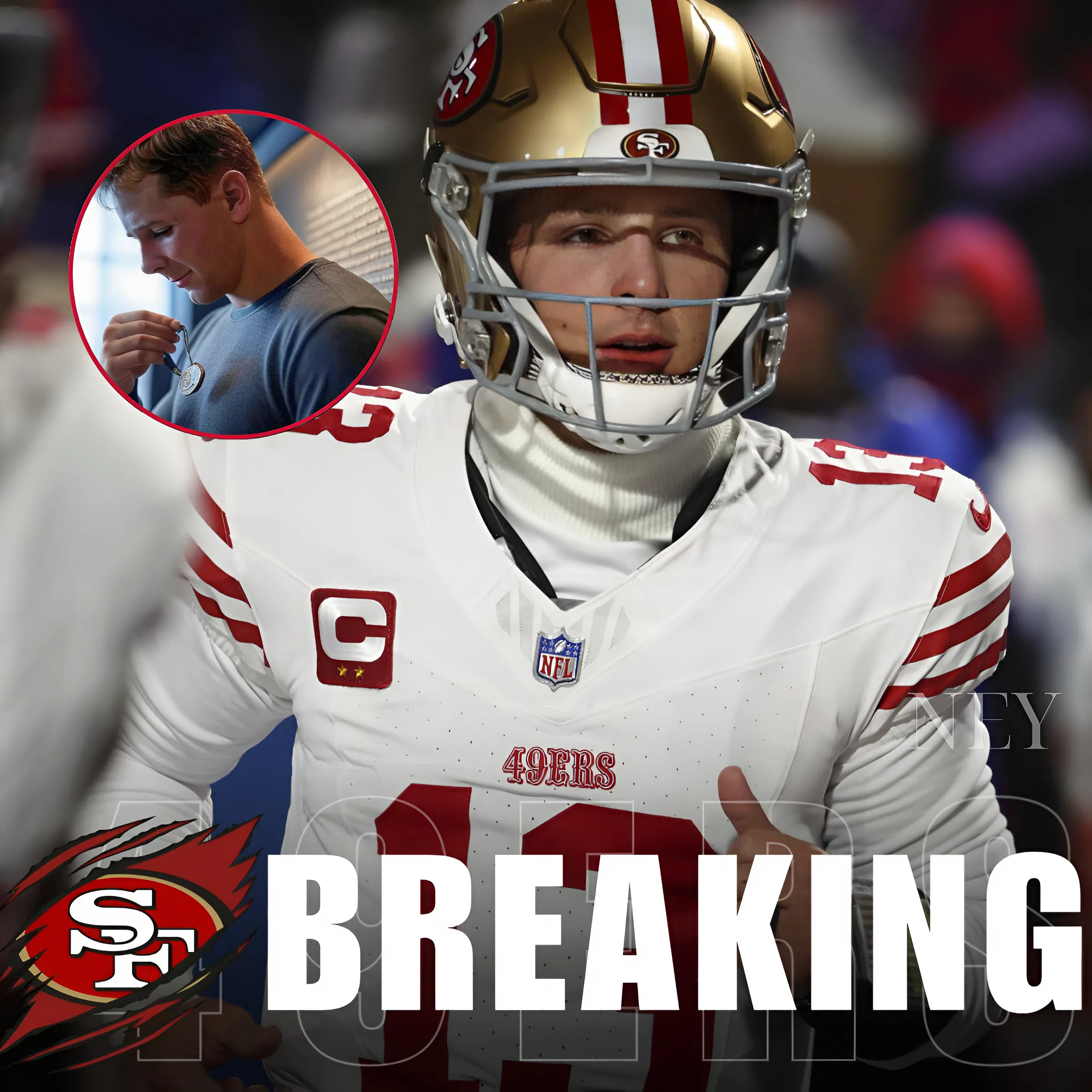 UNDENIABLE EMOTION: After the news of Hulk Hogan’s passing, 49ers QB Brock Purdy reportedly spent nearly ten minutes in silence at the team’s tribute wall — head down, lips moving softly. Teammates say he pulled something from his pocket, kissed it, and placed it near the base of the display. It wasn’t until hours later that fans realized it was the same pendant he wore during his first NFL start — gifted to him by his father, who idolized Hogan. But what was etched on the back… no one was prepared to see... - ney