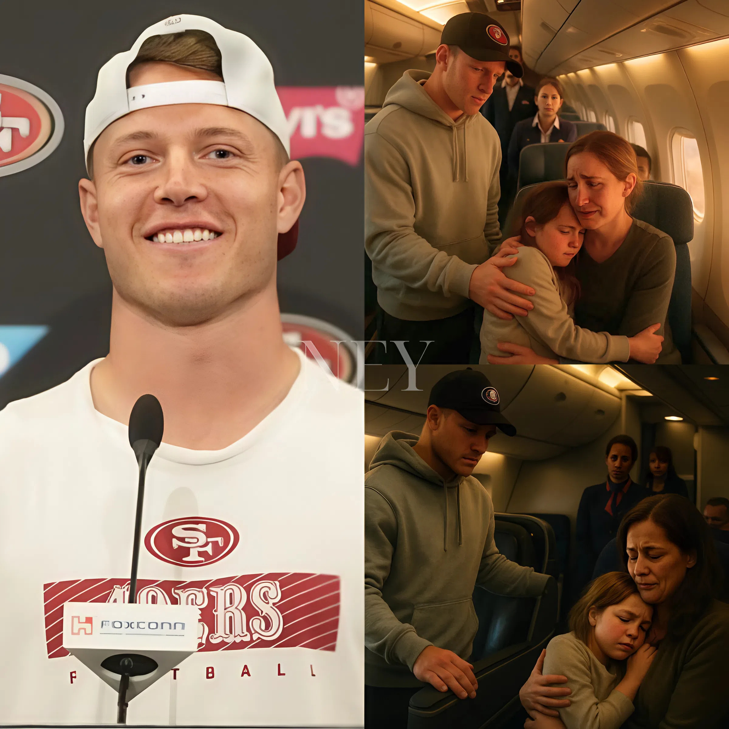 A STORY OF HUMANITY ABOVE ALL: En route to the US Open, 49ers star Christian McCaffrey was on board when he noticed a young girl, visibly ill, accompanied by her tearful mother. After learning they were heading to the U.S. for a risky operation they could barely afford, McCaffrey did something few expected from a global sports icon. He offered his business class seat without a word... - ney